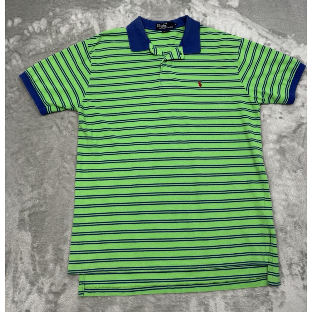 Vintage Polo Ralph Lauren Shirt Mens Large Green Striped Blue Golf Pony 90s Y2K